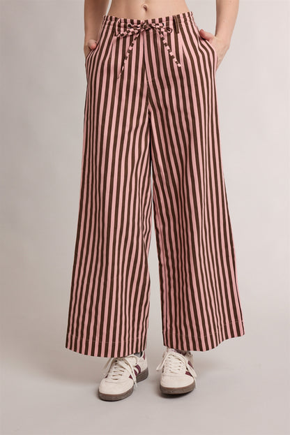 The Hattie Stripe Wide-Leg Pant | Mauve + Cream