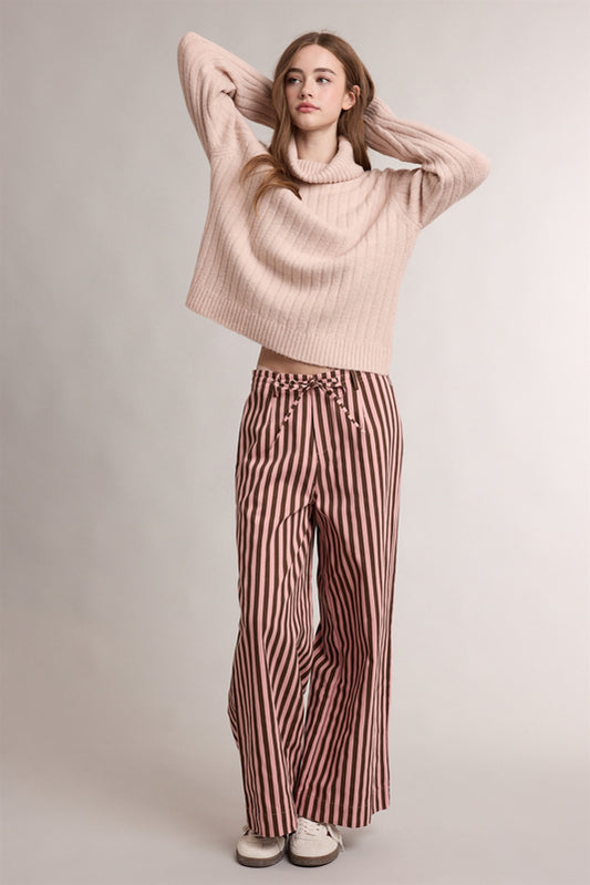 The Hattie Stripe Wide-Leg Pant | Mauve + Cream
