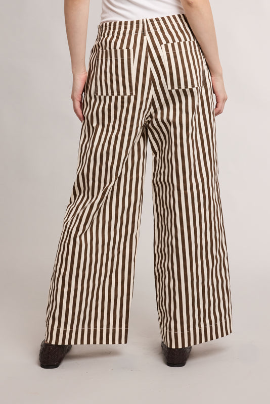 The Hattie Stripe Wide-Leg Pant | Cream + Chocolate