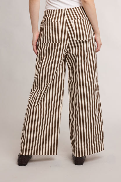 The Hattie Stripe Wide-Leg Pant | Cream + Chocolate