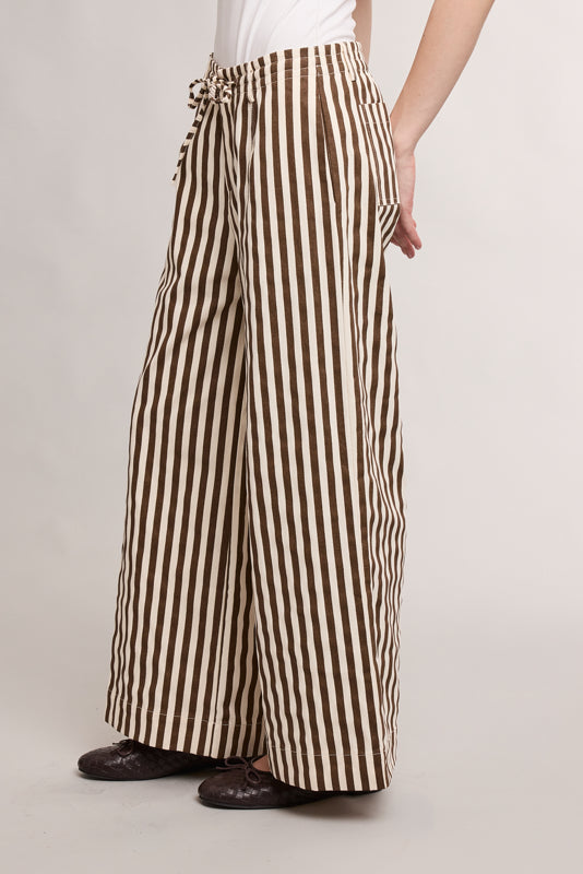 The Hattie Stripe Wide-Leg Pant | Cream + Chocolate