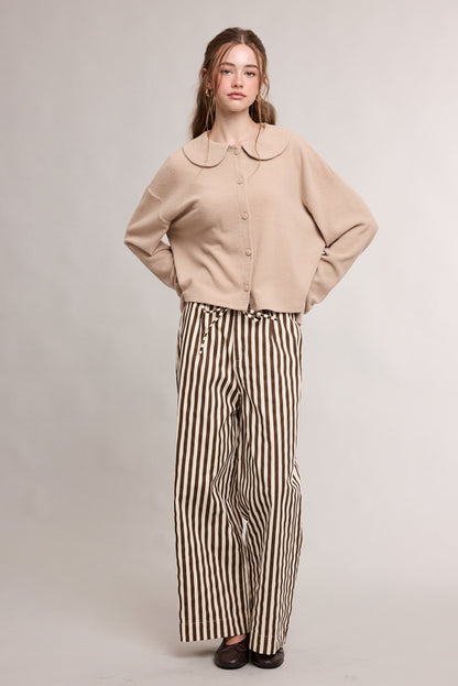 The Hattie Stripe Wide-Leg Pant | Cream + Chocolate