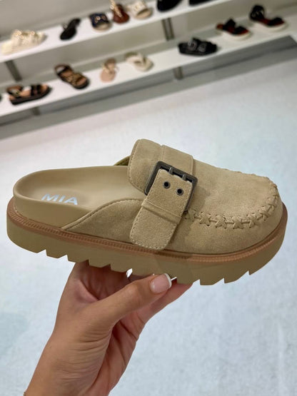 MIA Zaina recycled suede platform mule in tan