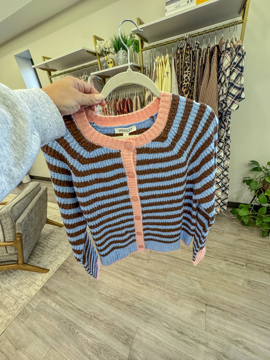 The Sylvie Striped Cardigan | Sky + Brown