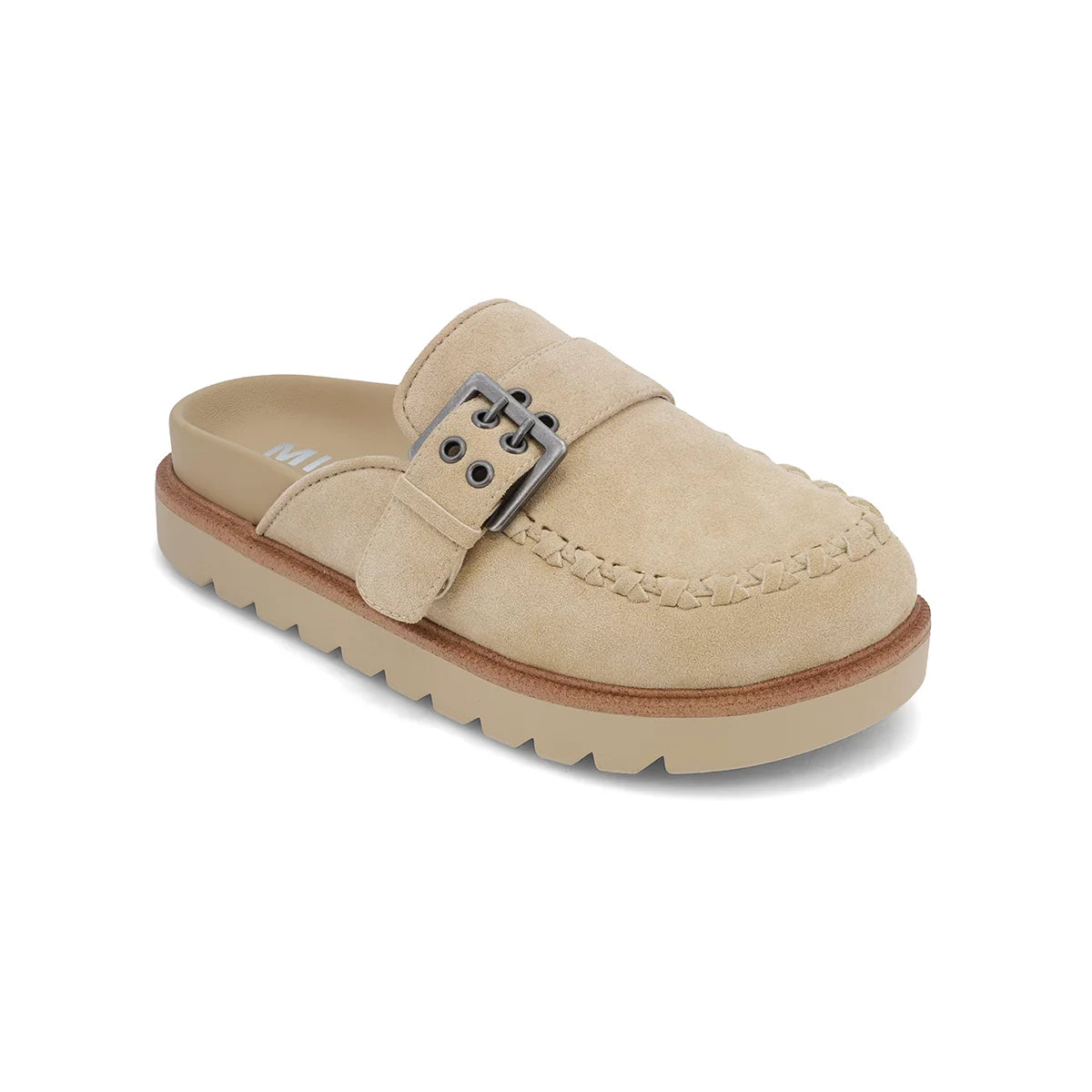 MIA Zaina tan platform mule, front view