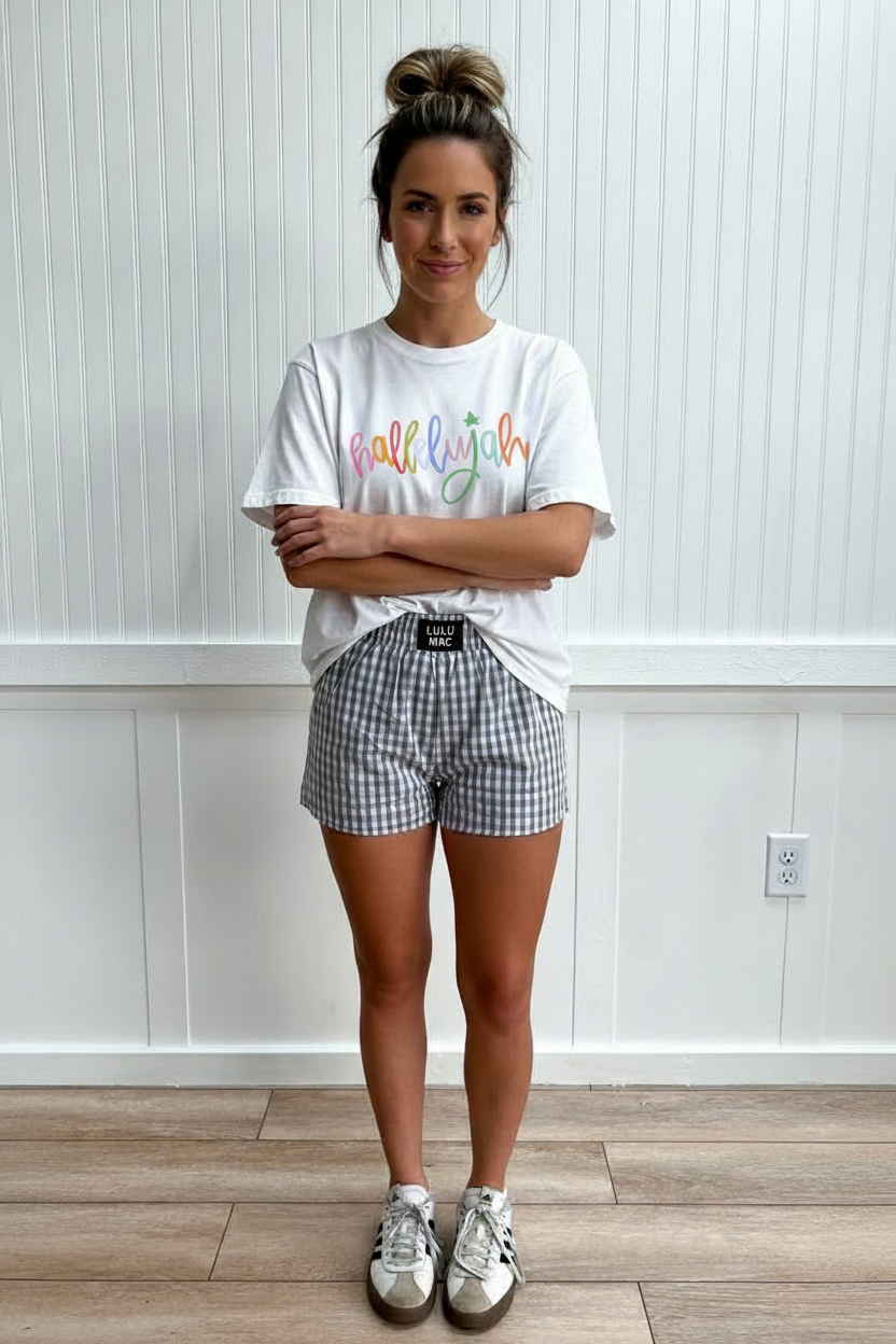 Lulu Mac Gingham Shorts with Hallelujah Tee - Original Setting